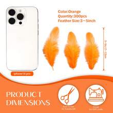 1 Pack Of 300 Pieces Of Chicken Feathers 7-12 Cm/3-5 Inches, Can Be Used For DIY Headdress Wedding Decoration, Family Carnival, Center Decoration, Crafts, Dream Catcher, Holiday Accessories, Carnival, Embellishment - Orange - View 2