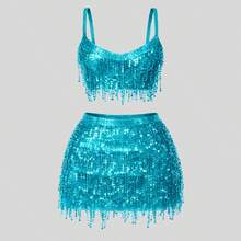 Women's Carnival Outfit: Top And Skirt With Fringe And Sequins, Glitter For Parties - Bạc - Xem 8