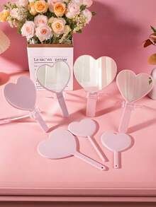 18pcs Heart-Shaped Travel Hand Mirror Set, Portable & Cute With Handle, Compact Size, Can Be Used As Makeup Mirror. Set Includes 6 Heart-Shaped Mirrors, 6 Organza Bags, And 6 Thank You Cards, Suitable For Princess Theme Parties, Bridal Showers, Weddings, Anniversaries, Etc. - Multicolor - View 5