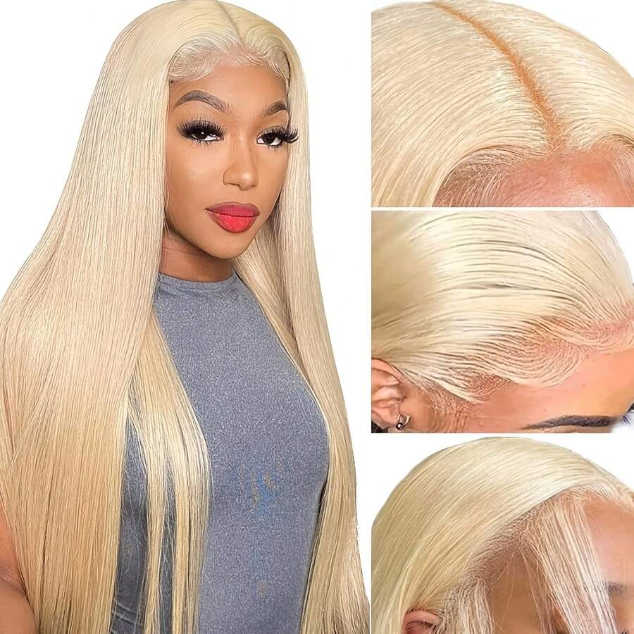 NATAN Pack Of 1 Sassy Theme Dress Up Style 26 Inch Women's Straight High Temperature Fiber Front Wig With Elastic Cap, Pre-Plucked And Strong Knots, Medium Parted Long Straight Hair, Side Parting - Light Golden - S613 - View 1