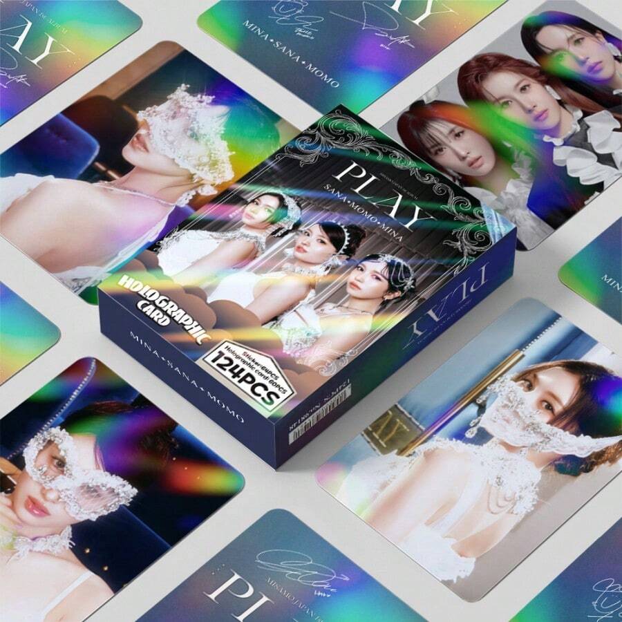 124张激光TWICE小分队MISAMO照片卡、全息照片卡、Lomo卡、贴纸套装、双面卡、盒装收藏卡、书签、主题Lomo卡和贴纸，必备粉丝周边 - 黑色 - 查看 1