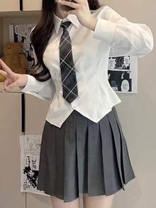 1pc Classic Striped JK Uniform Tie, Suitable For Students And Teenagers, British Plaid Pattern, Cosplay Party Tie Accessory, Suitable For Women's Dresses And Christmas Decorations - Smoke Gray - View 1