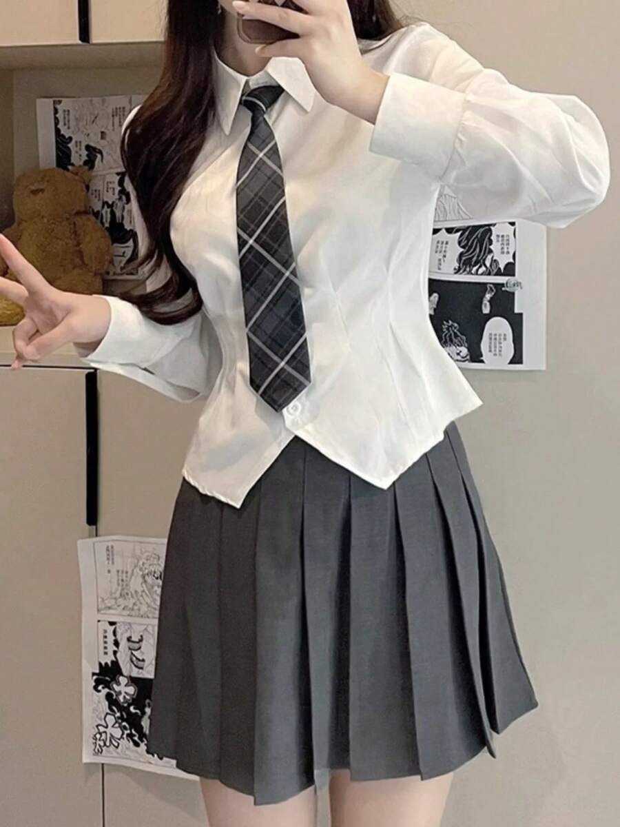 1pc Classic Striped JK Uniform Tie, Suitable For Students And Teenagers, British Plaid Pattern, Cosplay Party Tie Accessory, Suitable For Women's Dresses And Christmas Decorations - Smoke Gray - View 1