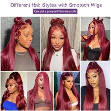 34 Inch 99J Burgundy Lace Front Wig Human Hair Brazilian Virgin Straight Lace Front Wigs Human Hair 250% Density Colored Human Hair Wig 13x4 HD Lace Frontal Wig For Women Burgundy Colored Pre Plucked With Baby Hair Natural Hairline - S99J - 查看 4