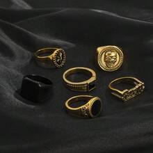 6Pcs Vintage Punk Gold Rings Set Men Women, Skull Cool Style Hip Hop Statement Stacking Rings, Gothic Biker Rock Rapper Jewelry Revenge Skull  Dainty Rings - 金色 - 查看 8