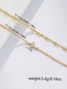 2pcs/Set Women Bracelet Set, Bohemian Summer Beach Style, Golden Electroplated Multi-Layer Basic Chain, Shiny Lip Chain, Copper Inlaid White Zirconia Four-Leaf Clover Stacked Bracelets, Stacking Jewelry Gift - Yellow Gold - View 8