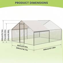 Gallinero Metálico Grande para 20 Gallinas - Jaula de 3x2x4 m con Cubierta Impermeable, Puertas con Cerradura y Techo en Pico para Máxima Seguri-dad - 9,8 tartas x 13,1 tartas x 6,6 tartas - Ver 2