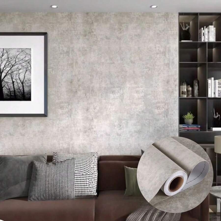 1 Cuộn Giấy Dán Tường Họa Tiết Xi Măng, Màu Xám Nhạt, Giấy Dán Tường Tự Dính, Giấy Dán Tường Tự Dính Có Vân, Giấy Dán Tường Tự Dính Có Thể Tháo Rời, Thích Hợp Cho Tấm Chống Bắn Nước Trong Bếp, Tủ Bếp, Trang Trí Phòng Ngủ, Trang Trí Phòng Ngủ, Giấy Dán Tường Tự Dính