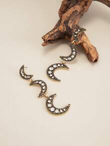 2pcs/Set Bohemian Geometric Rhinestone Hollow Crescent Moon Earrings, Elegant Luxurious Everyday Casual, Party, Date, Women's Holiday Versatile Charming Earring Gift - Earring - View 8