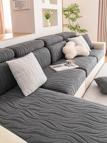 1pc Waterproof Large Wave Sofa Slipcover, High-End Anti-Slip Living Room Couch Cover, Machine/Hand Washable, Pet-Friendly, Suitable For All Seasons, Home, Kitchen, Bedroom, Office Use - Dark Grey - View 1