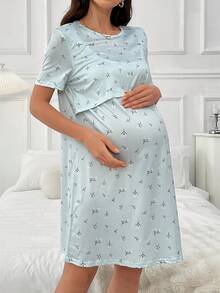 Đồ ngủ bà bầu sau sinh thoải mái, cổ tròn, tay ngắn, in họa tiết đơn giản, đồ mặc nhà ấm cúng và thoải mái cho bà bầu. - Nhiều màu - Xem 5