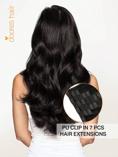 Extensiones de cabello humano DOORES, 7 piezas de 110g, sin costuras, con clip de PU, 100% cabello humano real, invisible y cómodo, integración natural, ligero y cómodo, cabello de sueño, extensiones de cabello virgen premium para mujeres y niñas, uso diario, fácil de usar, extensiones de cabello Remy, elegantes, casuales, para vacaciones, campus, escuela, deporte, vacaciones, festivales, bailes de graduación, al aire libre, cosplay