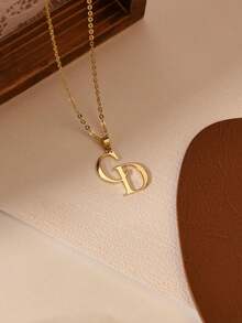 Custom 18K Gold Plated Stainless Steel Double Letter Pendant Necklace - Elegant Minimalist Design Letter Pendant Necklace, Couple Gift, Handmade Initial Necklace, Birthday Gift, Christmas Gift, For Her/Him, Silver, Fashion, Colorful, Vintage, Unisex, Minimalist, Casual, Customized, Personalized, Unique, Ideal Gift For Him, Ideal Gift For Her - Gold - View 5