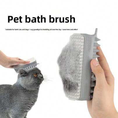 Triangular Silicone Pet Bath Brush, Soft Massage Brush, 3-In-1 Multi-Functional Pet Grooming Brush For Dogs And Cats To Remove Fur