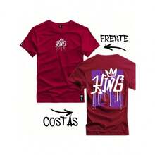 Camiseta Camisa Estampada King Rei 100% Algodão Casual Confortável - bordô - Visão 4