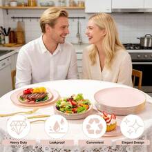 50Pcs Pink & Gold Plastic Dinnerware Set - Elegant Disposable Plates With Gold Trim, Includes 10 Gold Plastic Forks, Knives & Spoons, 10 Heavy-Duty 10.25" Dinner Plates & 10 7.5" Dessert Plates - Perfect For Weddings, Parties, Holidays & Family Gatherings - 彩色 - 查看 9