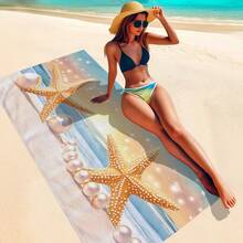 1条黄色海星珍珠印花沙滩巾，超柔软纤维长方形速干吸水沙滩巾，适合户外旅行、露营、海滩、浴室、春夏秋季度假，沙滩必备品 - 彩色 - 查看 5