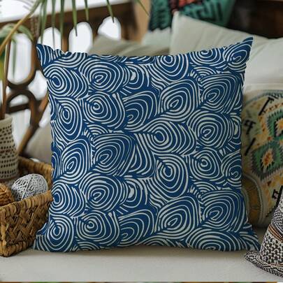 1 st blått mönstrat örngott, tillverkat av mjuk polyesterfiber, med dragkedja, maskintvättbart - perfekt för soffa och sovrumsdekoration, kuddilägg ingår ej.