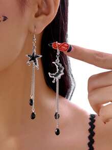 2 đôi bông tai hình trăng sao bất đối xứng phong cách retro - Mặt dây chuyền hình trăng sao đính pha lê tua rua, bông tai hạt đen hình giọt nước, trang sức bạc phong cách hiphop boho gothic, quà tặng cho nữ dịp lễ hội Halloween, tiệc tùng, Valentine. - Nhiều màu - Xem 8