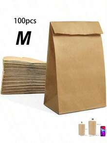 50/100pcs Brown Kraft Paper Bags, Durable Storage Bags, Party Gift Bags, Suitable For Snacks, Cookies, Burgers, Small Businesses, Grocery Stores, Takeout Packaging, Great For Parties, Weddings, Summer Evenings, Back To School, National Holidays, Halloween, Christmas - Large - View 15