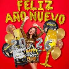 Kit Globos Metálicos Letrero Letras Decoración Fiesta Feliz Año Nuevo 2026 Botella y Copa Globos Latex Lentejuela Dorada 28 Pzas(default) - Multicolor - Ver 7