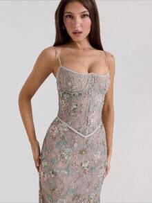 2026 New Arrival Women's Elegant Low Neck Dress - Sexy Sleeveless Backless Tie Waist Cocktail Dress - 灰色 - 查看 5