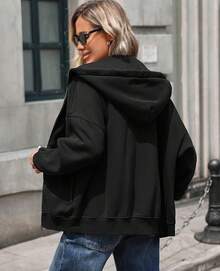 Sudaderas con capucha con cremallera para mujer, sudaderas con lavado ácido, ropa de otoño e invierno con estilo Y2K, chaquetas, ropa de calle vintage - Negro - Ver 5