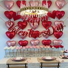 1件红色情人节心形横幅 - 红色闪光心形花环 - 适用于情人节主题派对、生日派对、周年纪念派对、单身派对、新娘送礼会以及各种节日庆典的家居装饰 - 彩色 - 查看 8