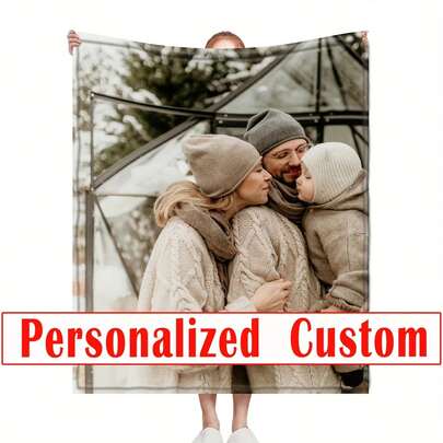 1 pieza Manta de franela personalizada con foto - Suave, hipoalergénica, lavable para todas las estaciones - Sube tus fotos y texto - Regalo ideal para cumpleaños, aniversario, viaje, uso en la oficina - Manta de felpa personalizada