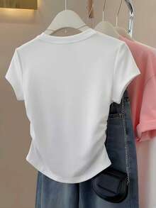 黑色印花柔软休闲短款短袖上衣 白色 - 白色 - 查看 2