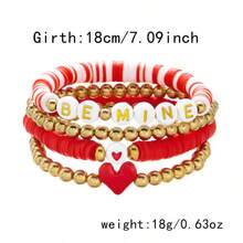 6件/4件/1件/情人节多层叠戴手链，粉色心形吊坠粘土珠弹力手链，浪漫珠宝礼物，适合女性日常佩戴和约会之夜 - 彩色 - 查看 8