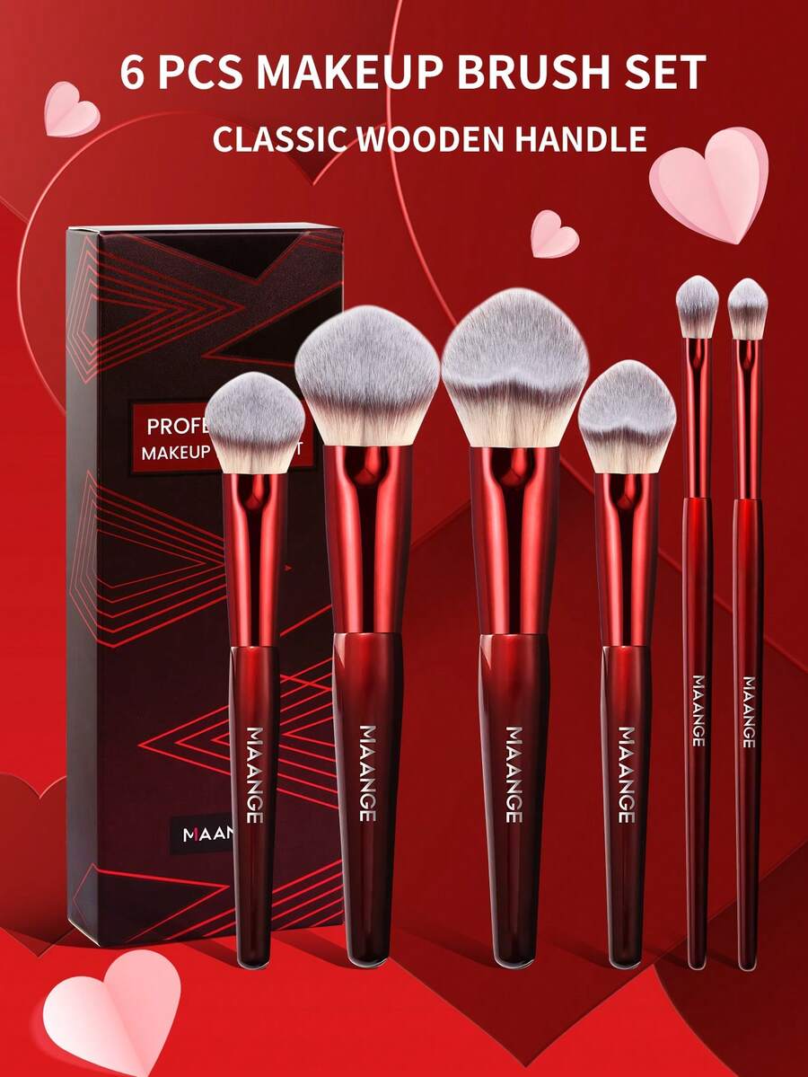 MAANGE Bộ cọ trang điểm chuyên nghiệp hình trái tim 6 món, quà tặng Ngày Valentine, kèm hộp giấy, bao gồm cọ nền mềm mại, có thể dùng làm cọ má hồng, cọ phấn phủ, cọ nền, cọ phấn mắt, cọ tạo khối và cọ tán màu, bộ dụng cụ trang điểm đa năng siêu mềm. Lông cọ mềm mại và thân thiện với da, dễ mang theo và lý tưởng cho du lịch. Cũng thích hợp để trang điểm hàng ngày, được đề xuất làm quà tặng Ngày Valentine cho phụ nữ và các cô gái. - Đỏ - Xem 1