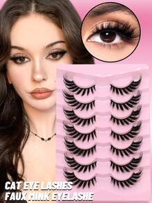 7 Pairs Fox Eye Lashes Eye Elongated Eyelashes Faux Mink Eyelashes Winged End Thick Fake Lashes Wispy Full Strip False Eyelashes Reusable And Easy To Apply Makeup Accessories For A Dramatic Eye Look Suitable For Party - Cat Eye Lashes - View 2