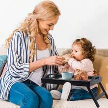 1pc Bamboo Bed Tray Table With Foldable Legs, Suitable For Laptop, Breakfast Tray, Sofa, Bed, Dining Table (Black), Christmas Gift - Black - View 5