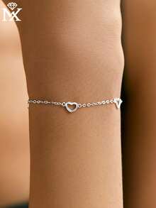 SYMFNY 1件简约925纯银5颗镂空心形吊坠手链，适合作为感恩节、情人节礼物，也适合女性日常佩戴。 - 銀色 - 查看 6