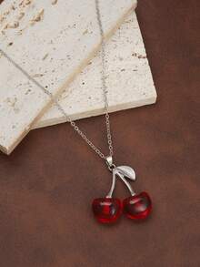 1pc Cute, Creative, Multi-Element, Luxury, Fresh Fruit & Cherry Necklace, Korean/Japanese Style