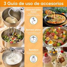 MOLOLAN Batidora de pie multifuncional de 6,5 cuartos con 10 configuraciones de velocidad - incluye un gancho para masa, batidor y paleta para mezclar, adecuada para hornear, hacer pasteles, etc. - diseño de cabezal inclinable fácil de usar, base antideslizante, tazón para mezclar de acero inoxidable. - Blanco - Ver 5