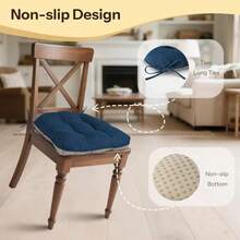 Non Slip Chair Cushions For Dining Chairs Set Of 4 Kitchen Chair Cushions 18"X18"X3" Turfted Chair Pads Comfortable And Soft Seat Cushion With TiesAqua Blue - Navy - View 4