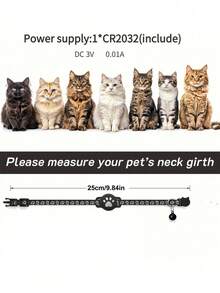 1个可调节反光猫项圈，宠物猫定位项圈，兼容苹果“查找我的追踪器”功能，7-9英寸动物纹反光项圈，可拆卸猫项圈，仅适用于iOS系统，无需App，一键直接使用。 - 彩色 - 查看 3