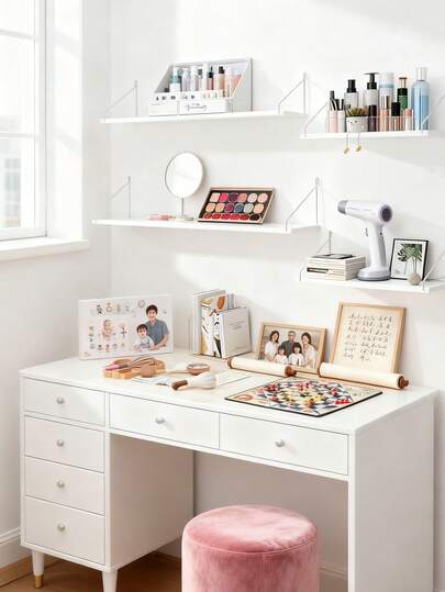 1pc No Drill Wall Mounted Decorative Hanging Bookshelf Storage Dorm Room Wall Mounted Wooden Board Shelf, One-Piece Floating Shelf For Bedroom, Living Room, TV Background, Wall Shelf