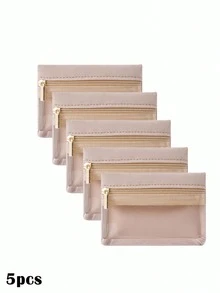 1/2/5/12件套首饰收纳袋，旅行首饰袋，透明可视，内衬绒布，适合收纳项链、手链、戒指、耳环等首饰，拉链式密封设计，便携易用，防氧化防丢，多功能收纳袋，情人节礼物，女孩礼物，首饰收纳配件 - 米色 - 查看 11