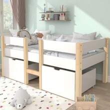 Children's Bed With Drawer And Fall Protection, Solid Pine Wood - 90x200 Cm - White & Oak - White - View 1