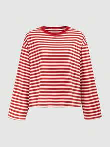 QUNGIGU 女士长袖休闲圆领基础款衬衫，宽松舒适，秋季款 - 紅色 - 查看 4