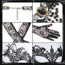 6Pcs Costume Party Decorations Halloween Masked Balls Mask Necklace Black Lace Gloves 80s Accessories For Women For Dress Party Cosplay Parties - 如圖 - 查看 4