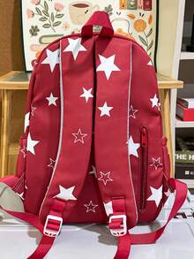 Star Print Backpack With Transparent Pocket, Student Backpack, Casual Large Capacity Bookbag - Multicolor - View 5