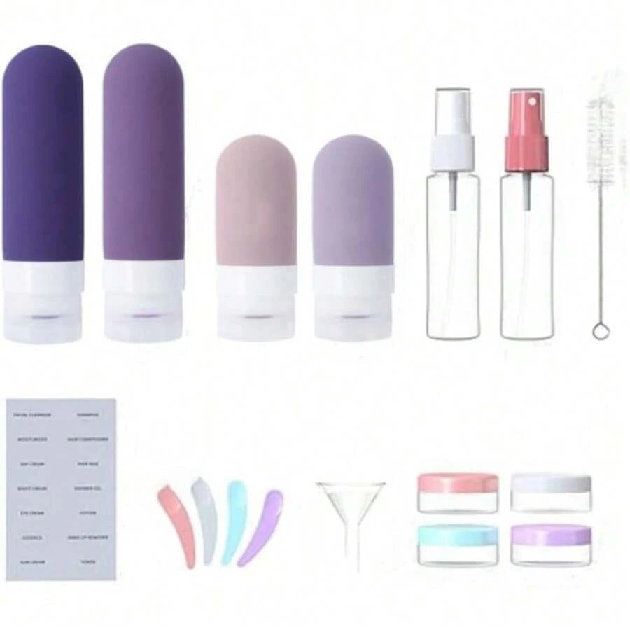 CYPNJuego de 17 Botellas de Viaje Silicona Accesorios de Viaje Recargables A Prueba de Fugas Recargable para Champú Loción con Etiqueta MoradoFashion - 219871816 - Ver 1