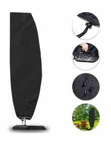 1pc Fabric Patio Umbrella Cover, UV & Dust Protection, Non-Waterproof Outdoor Cantilever Parasol Cover With Zipper - Black Patio Furniture Protection - Multicolor - View 4