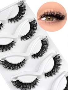 5 Paar transparente Stiel 3D flauschige Katzenaugen-/Fuchsaugen-Wimpern, natürliches Aussehen, weich & lockig, Wimpernverlängerung, verlängerte Außenecke, dramatische Wimpern, wiederverwendbar - Schwarz - Übersicht 2