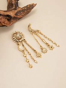 2pcs/Set Bohemian Geometric Asymmetric Star Moon Sun Fashion Earrings, Luxurious Elegant Casual, Party, Holiday, Couple Date, Women's Festival Versatile Jewelry Gift - Earring - View 8