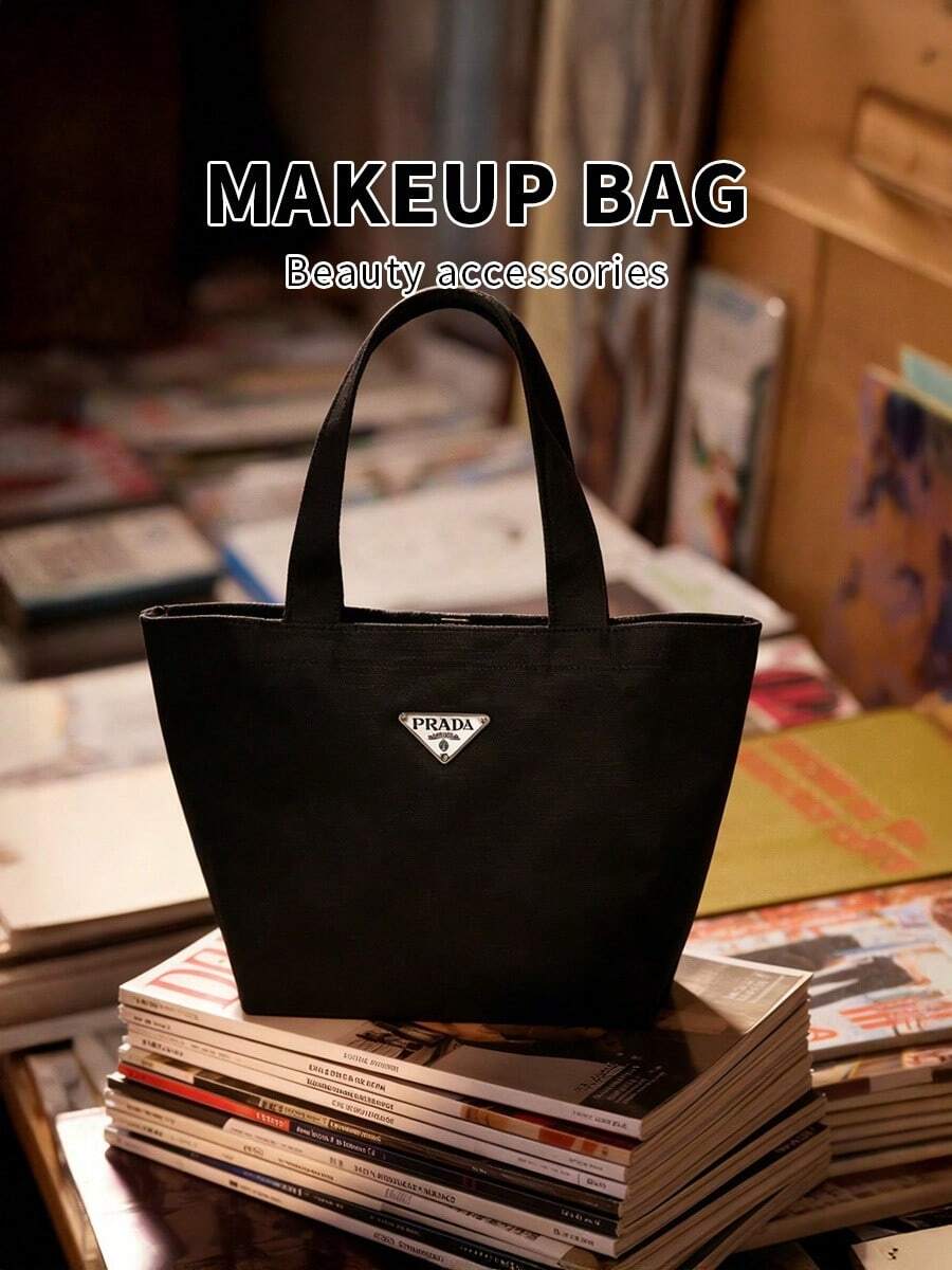 Prada Women's Canvas Tote Bag, Handbag, Travel Essential, Shoulder Bag, Storage Bag, Commuter Bag, Office Bag - Black - View 1